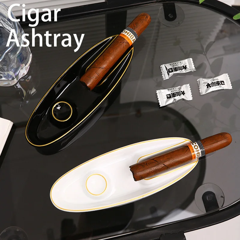 

Ceramic Cigar Ashtray Ash Tray Boat Shape Cigar Holder Stand Cigarette Cigar Ashtray Ash Slot Home Office Desktop Decor Ashtray