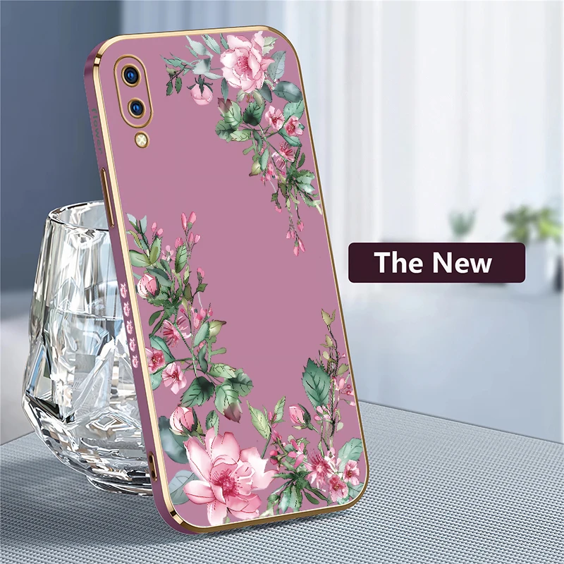 Placcatura Custodia morbida per telefono per Vivo V20 SE V17 V15 V19 Pro V9 V5 Lite V11 Custodia protettiva in silicone antiurto con motivo floreale