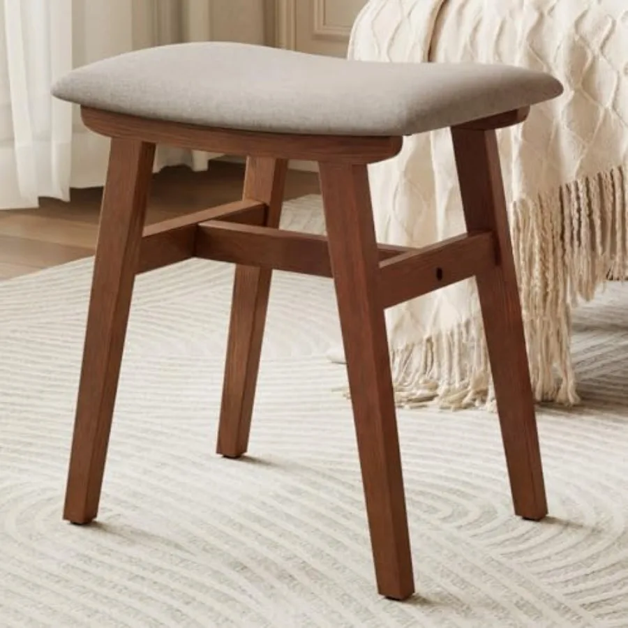

Solid Wood Small Vanity Stool Chair for Makeup Desk Bathroom Vanity Padded Foot Rest Ottoman for Living Room Couch Compact Entr