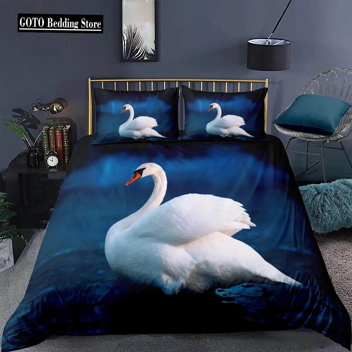 

Print Swan Bedding Sets US King 259x229cm High Quality Super Soft Comfortable Cotton Bedding Set Home Textile Duvet Cover Set