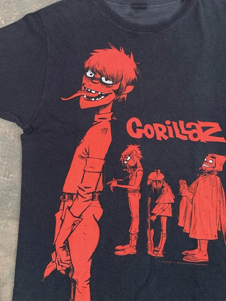 Gorillaz Street Urks European and American High Street Vibe Hip Hop Vintage Men's and Women's Short Sleeve T-shirt Cotton