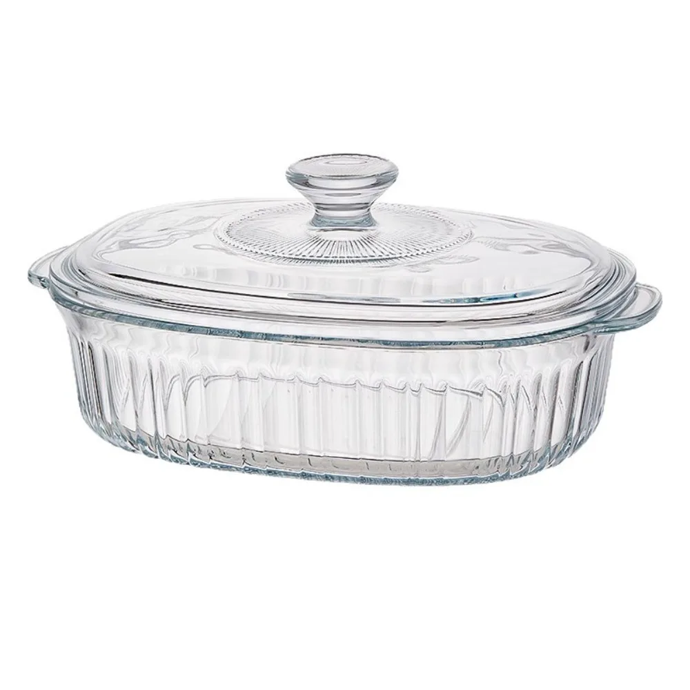 

Heat-Resistant Glass Baking Dishes Oval Microwave Safe Food Serving Dish Striped Pattern Transparent Lasagna Baking Pan Cake