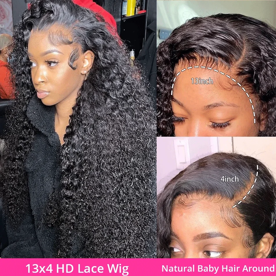 Curly Water Wave Lace Frontal Wig para Mulheres, Perucas de Cabelo Humano, 250 Densidade, HD, 5x5 Lace Encerramento, 13x4, 13x6, HD, 360