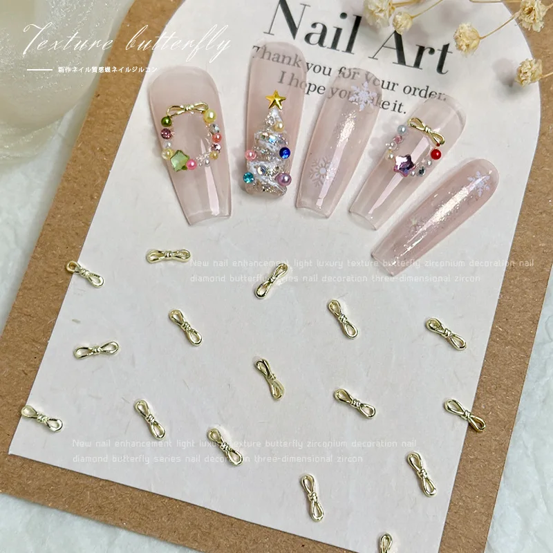 10 Stuks Nail Art Decoraties Legering Strik Nagel Bedels 3d Gouden/Zilveren Strik Nagel Steentjes Diy Manicure Accessoires