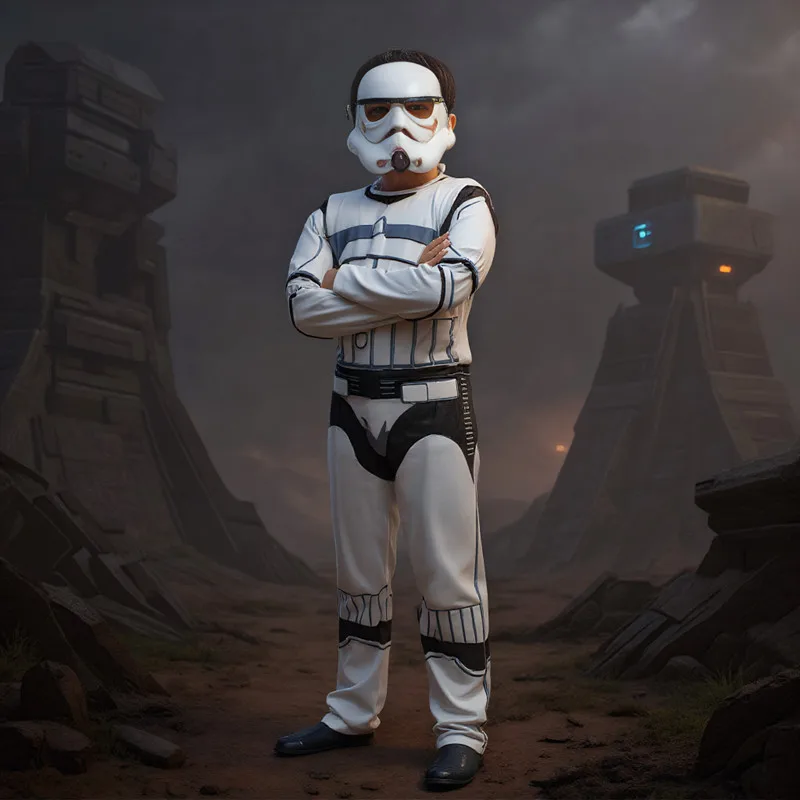 Disfraz de máscara de Stormtrooper para niños, mono con estampado muscular, disfraz de superhéroe Darth Vader, traje de actuación para fiesta de Halloween