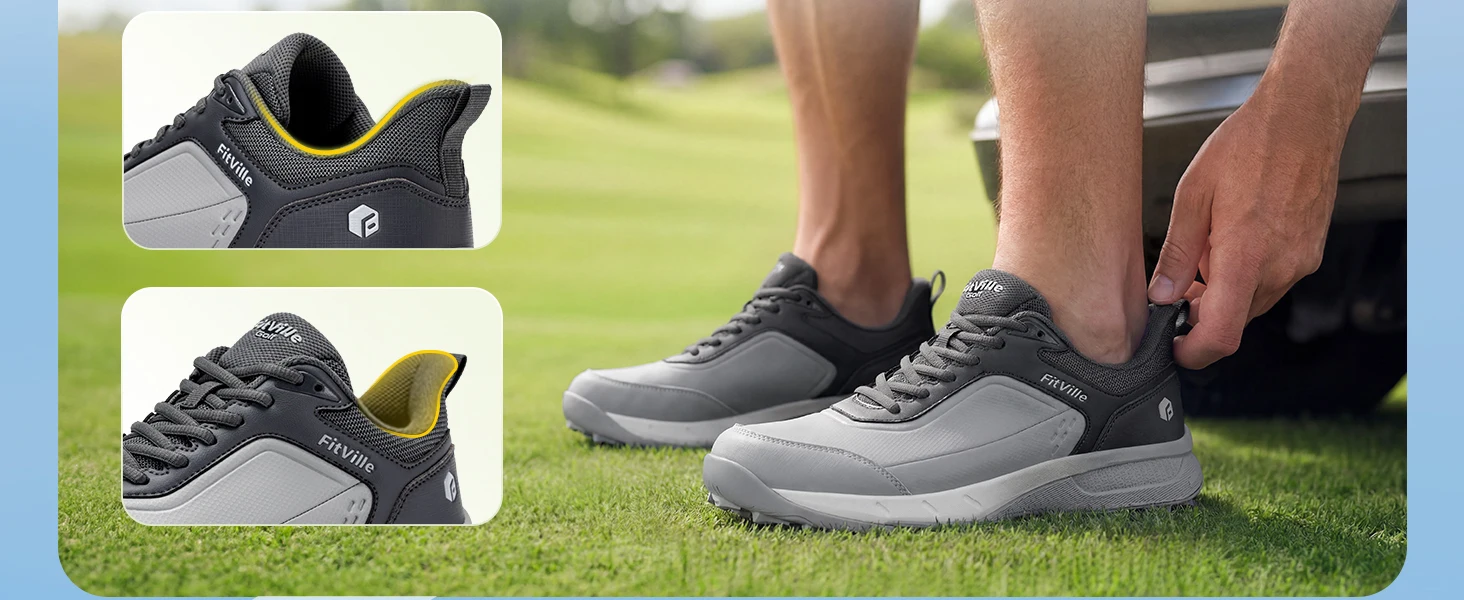 FitVille Wide Herren-Golfschuhe, wasserdicht, sportlich, lässig, Sneaker, professionelle, rutschfeste, spikelose Golfschuhe für Herren, mit Fußgewölbeunterstützung – Detail 7