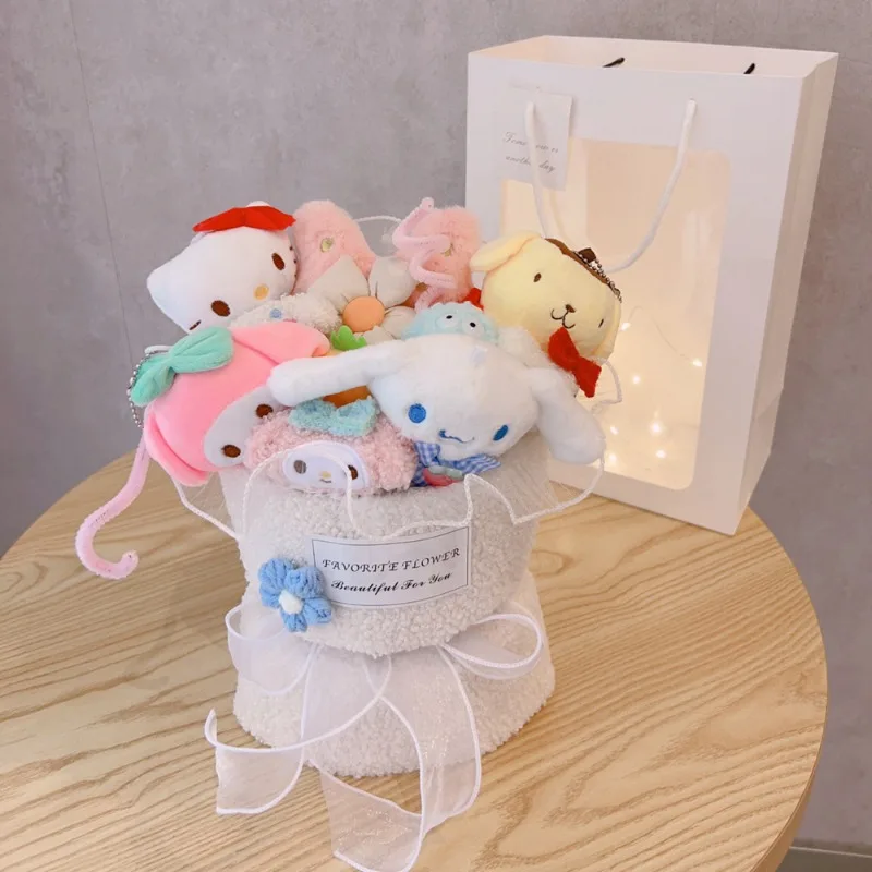 

Sanrio Kawaii Hello Kitty Bouquet Series Plush Doll Japanese Cartoon Cinnamoroll Pochacco Plush Toy Children's Birthday Gift