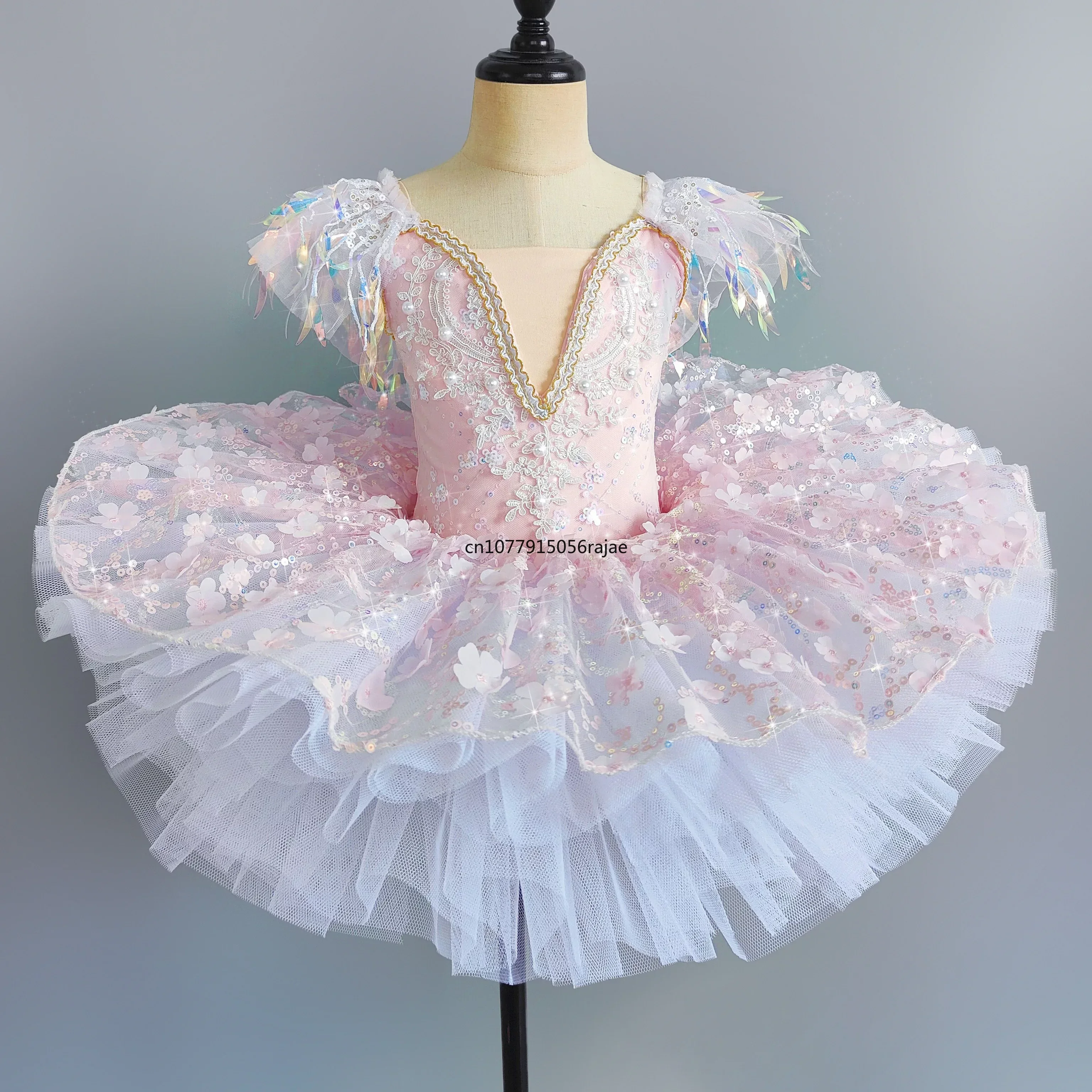 Pink Kids Ballroom Clothing Sequined Flower Tutus Ballet Dress For Girl Modern Dance Tutu Dress Girls Ballet Princess Dress