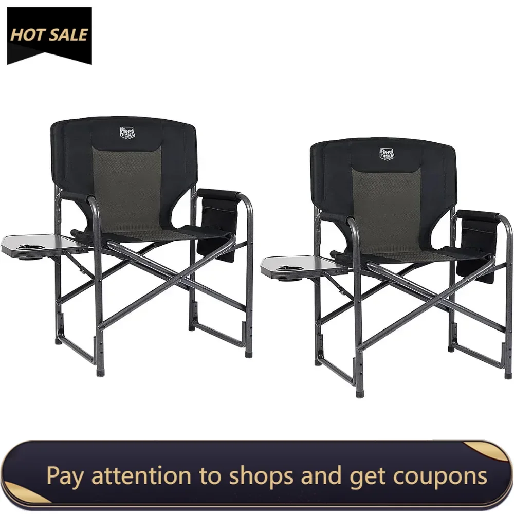 

Lightweight Oversized Camping Chair, Portable Aluminum Directors Chair with Side Table Detachable Side Pocket Black 2 Pack