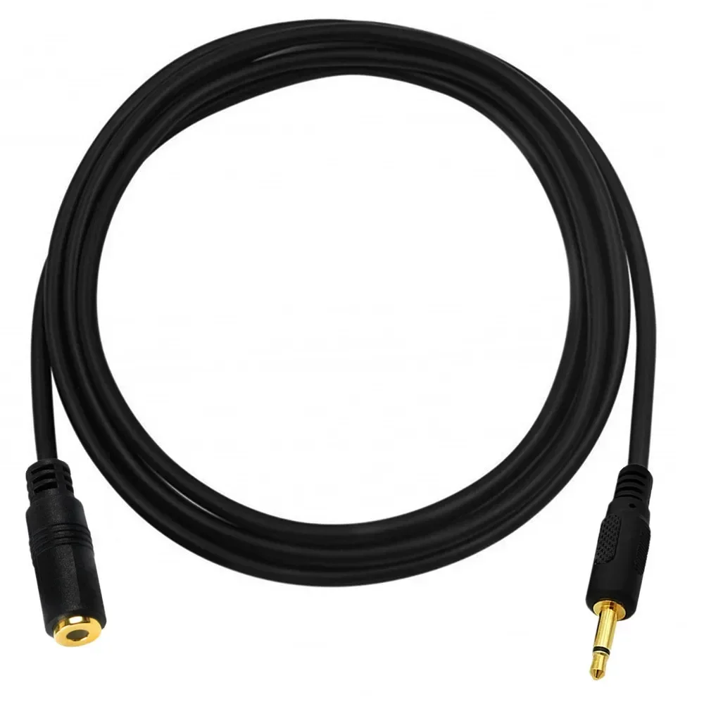 6FT 3.5mm Female to 3.5mm Mono Male Plug Headset Aux Headphones Adapter Converter Cable Cord Black 1.8m