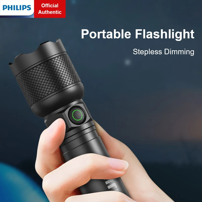 

Philips Stepless Dimming Flashlight IPX5 Waterproof USB Rechargeable Flashlights Mini Size Portable Self Defense Camping