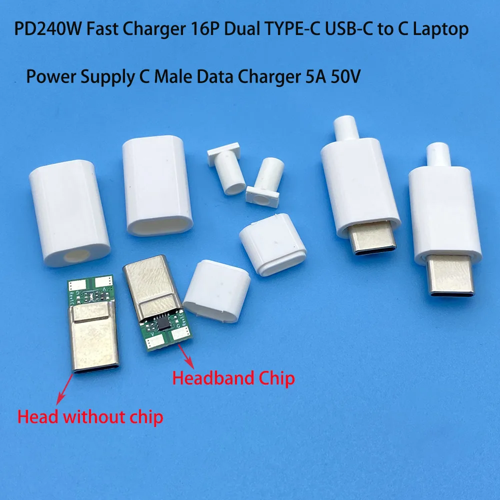 

TYPE-C Male Plug PD 240W 5A 50V Fast Charging 16P Connector USB With PCB welding Data line interface DIY data cable accessories