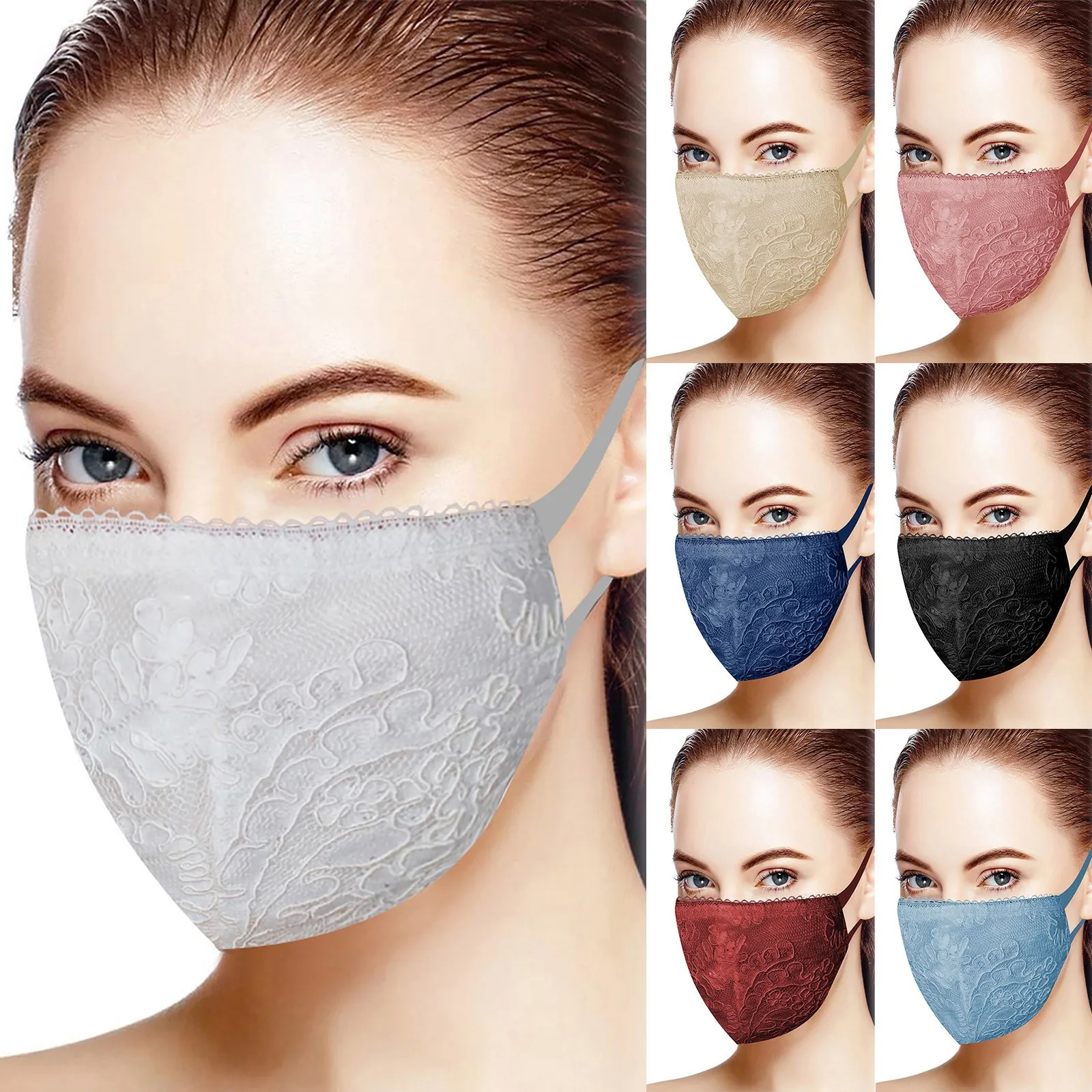 Maschera per il viso riutilizzabile lavabile con fiori di pizzo squisito per adulti di moda