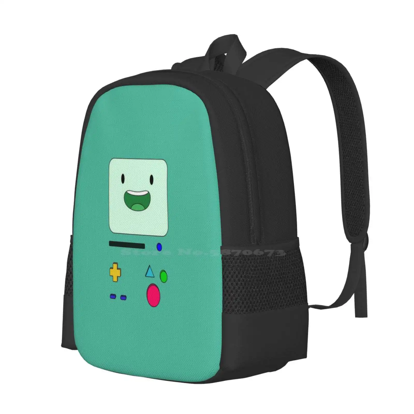 Bmo Sits And Waves - Adventuretime™ Hot Sale Schoolbag Backpack Fashion Bags Adventuretime Bmo Smiling Laughing Happy Funny