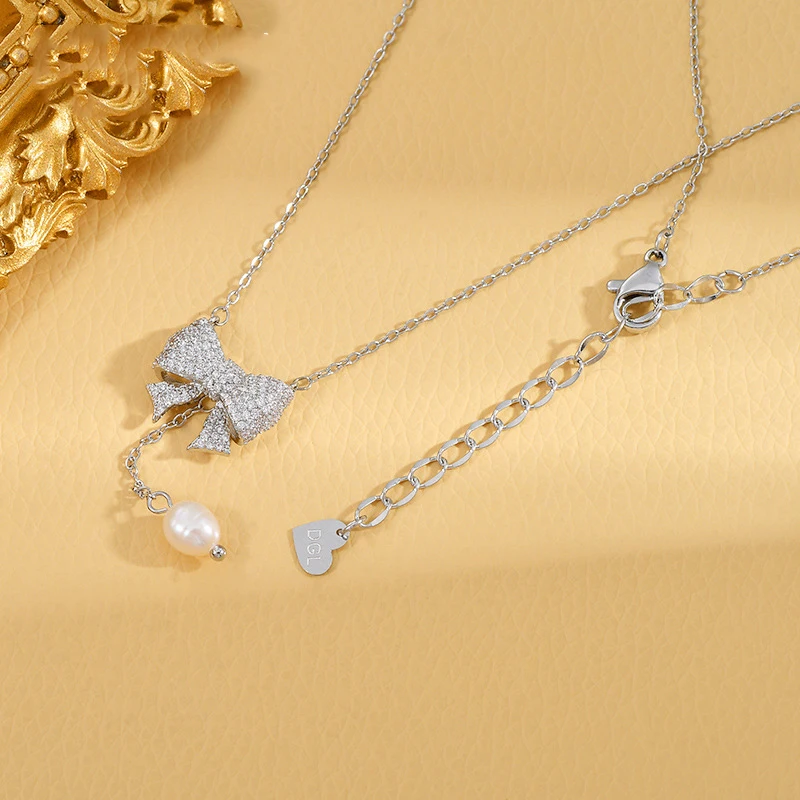 Fashion Gold Plated Bow Necklace for Women Anniversary Gift Beach Party Jewelry Quality Working Noble