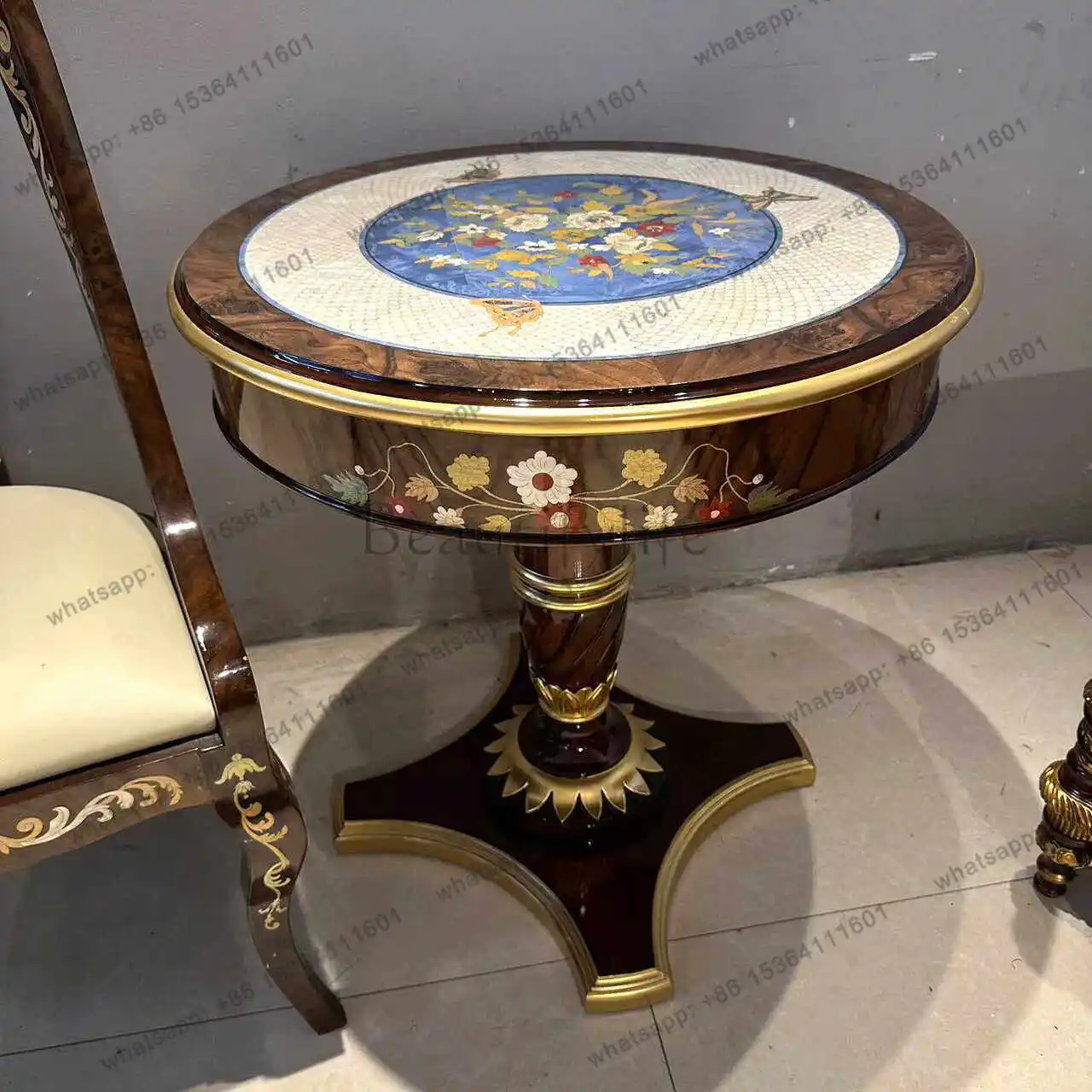 French solid wood edge few veneer parquet shell inlaid round few
