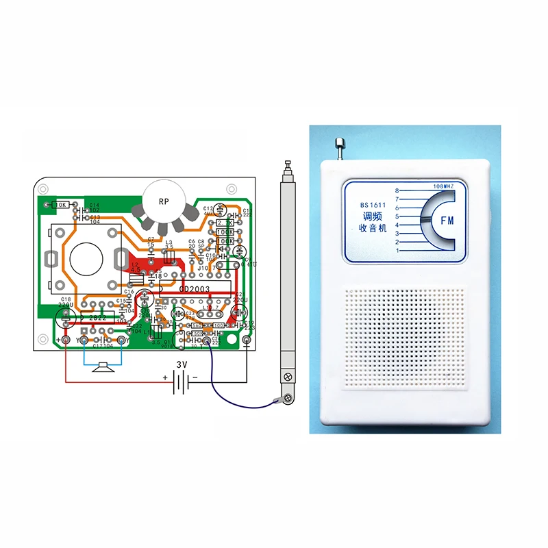 Zestaw do produkcji radia FM Odbiornik radiowy DIY Zestaw elektroniczny Nauczanie Płytka drukowana Elektroniczny zestaw do montażu Zestaw DIY Części