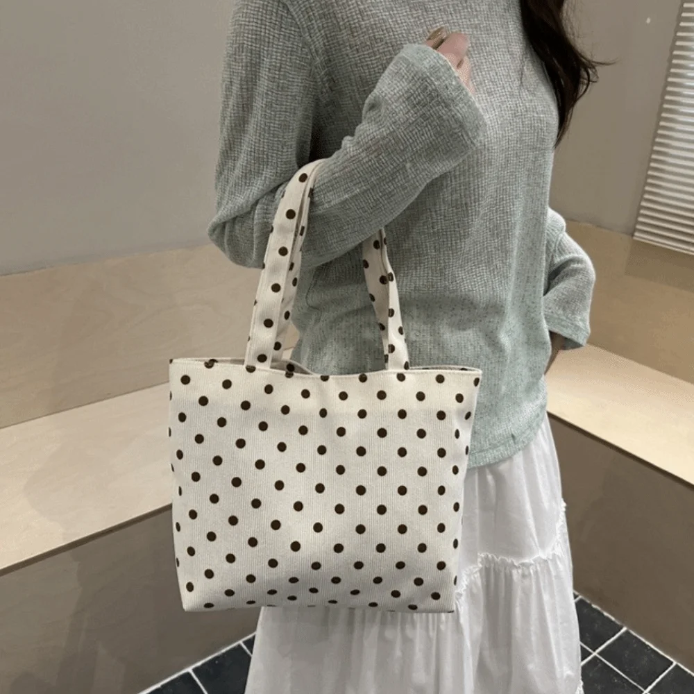 Spacious Open Design Polka Dot Printed Handbag Exquisite Practical Vintage Shoulder Bag Elegant Dual Handles Shopping Tote Daily