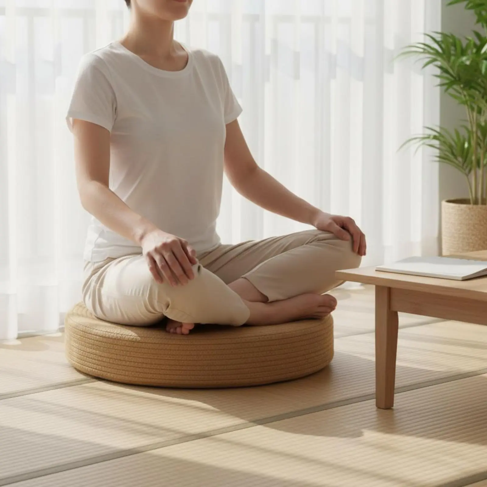 Japanese Woven Mat Pillow No Assembly Required Round Woven Floor Pillow Round Woven Floor Pillow Long-Lasting Braided Woven Mat - view 6