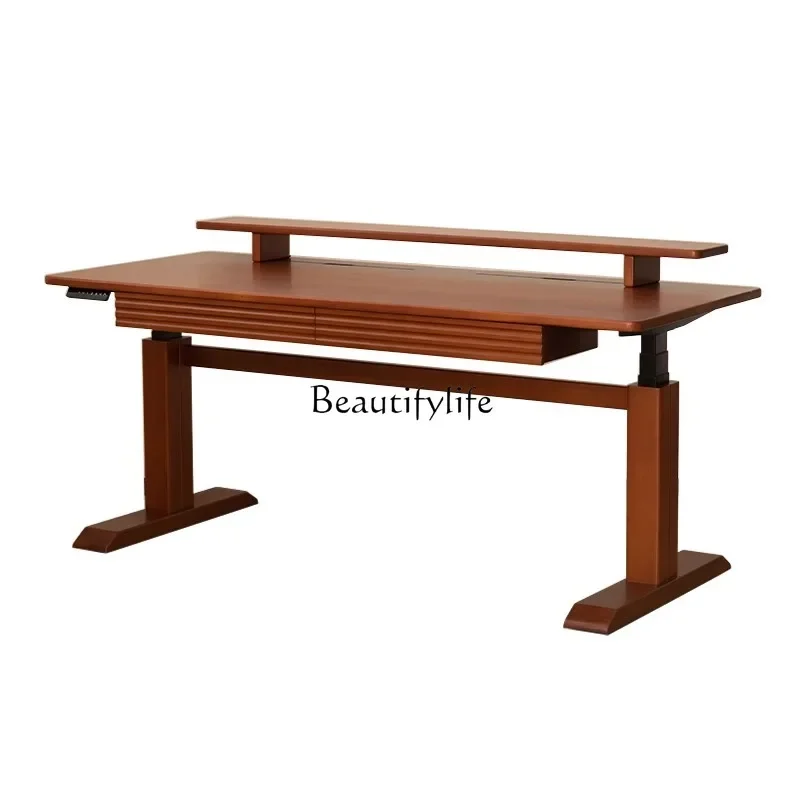 

Electric lifting desk Student household solid wood computer desk Office workbench Writing desk