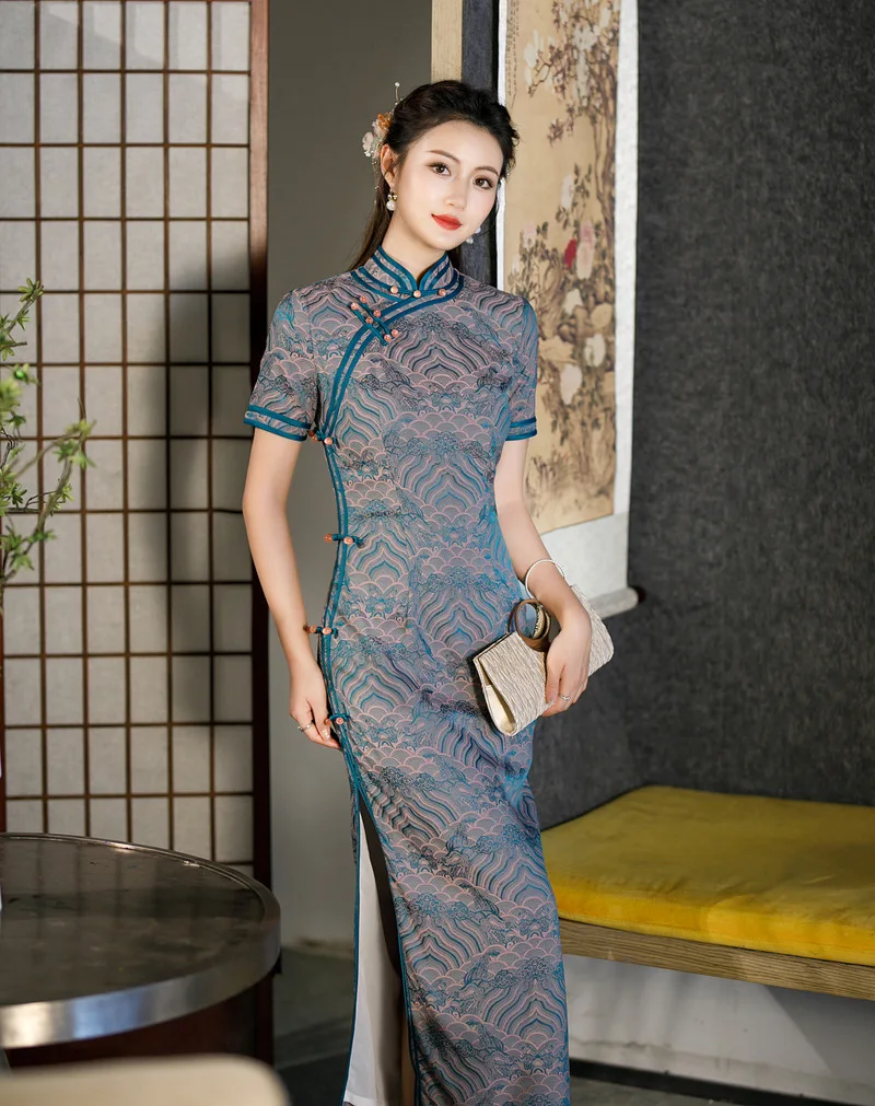 Yourqipao Elegance 2025 شيونغسام النمط الصيني شيونغسام فستان سهرة تشيباو بأكمام قصيرة للنساء #6