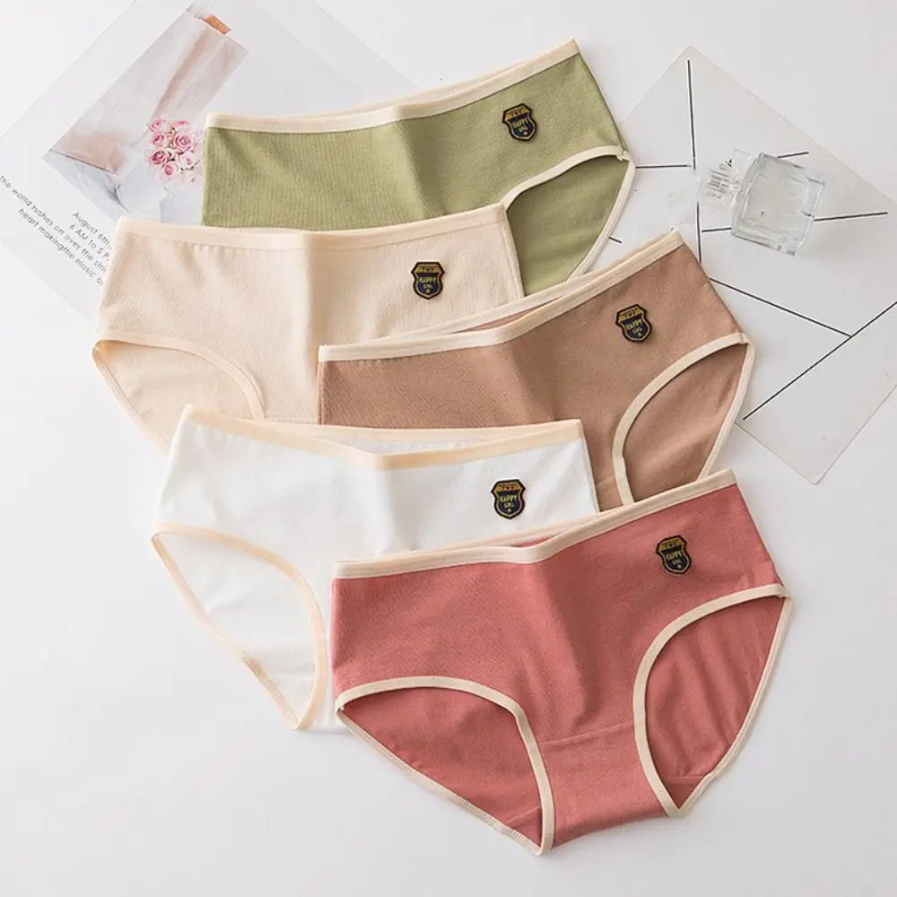 

6PCS Sweet Cotton Crotch Simple Panties Breathable Underpants Underwear Women Mid Waist Large Size Briefs For Girls