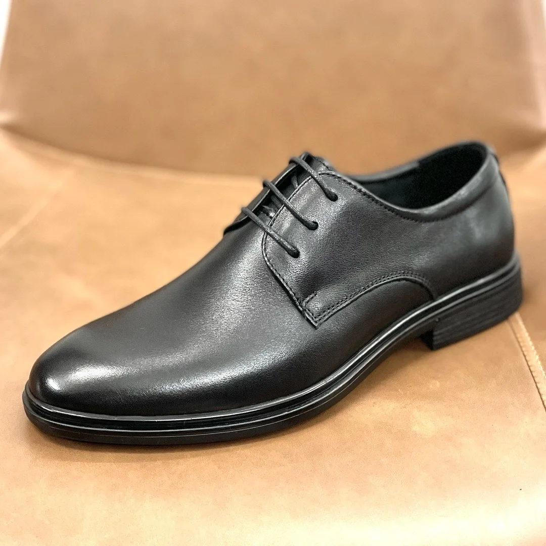Outdoor Round Head Male Loafers Cover Heel Men Casual Shoes Fashion Black Office Flats Fall Lace-up Dress Shoes