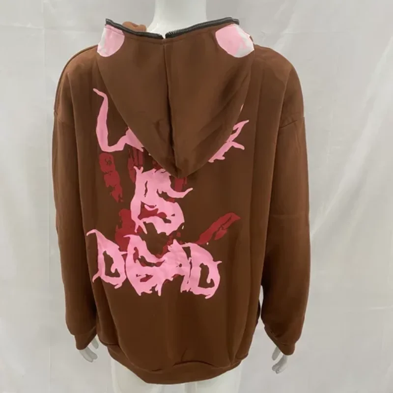 Mode Herbst Winter Straße Kontrast Brief Schaum Gedruckt Top männer frauen Voll Zipper Mit Kapuze Lose Beiläufige Sweatshirt Mantel