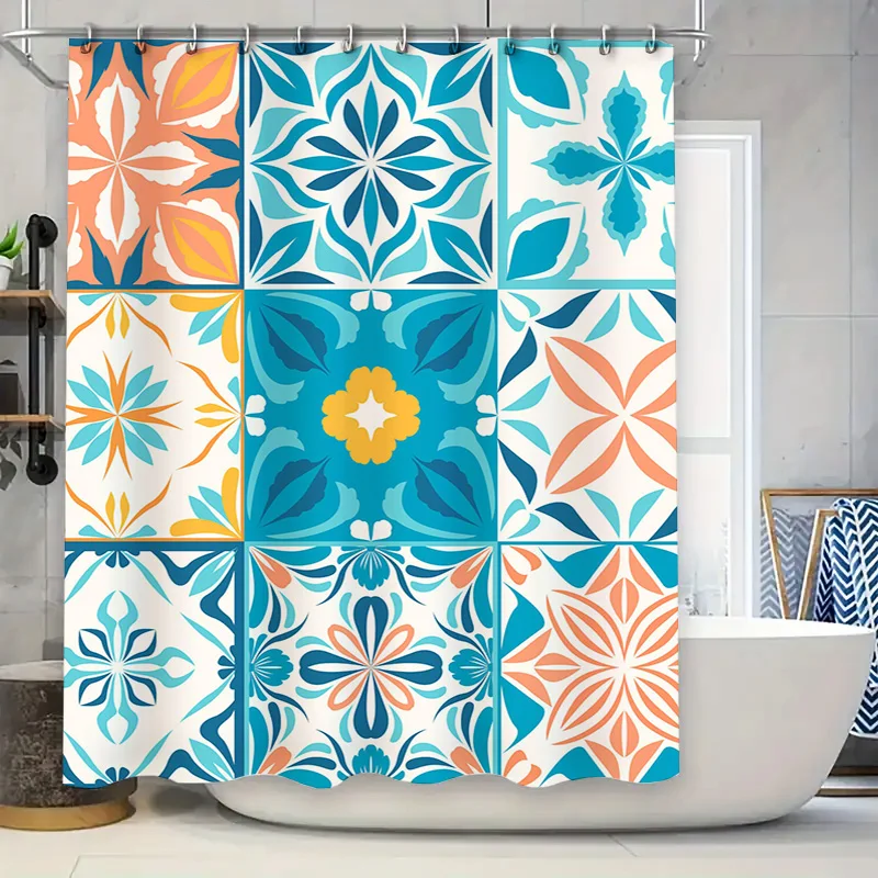

Modern Bathroom Shower Curtain with Blue Floral Design for Home Decor Waterproof Fabric Custom Sizes Available