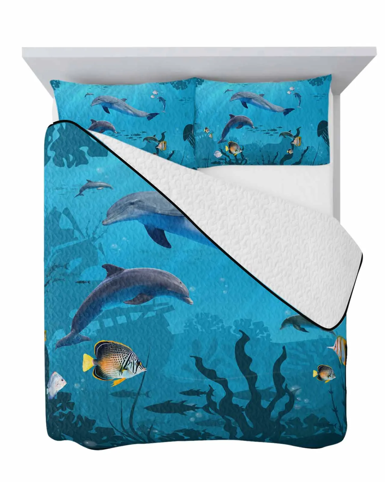 Summer Ocean Dolphin Fish Marine Life Cooling Blankets Air Condition Comforter Lightweight Summer Quilt for Bed Soft Thin Quilt