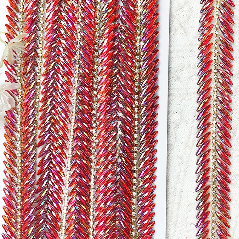 

2 Yard Hot Fix Resin Rhinestone Ribbon Rhinestone Trim Chain Glue On Crafts Garment Shoes Dress Dance Costume Decor