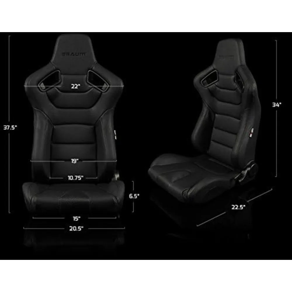 BRAUM Elite Series Racing Seats – Red Fabric with Black Stitching – Reclining Seat Set with Carbon Fiber Backing – Set of 2 (BRR