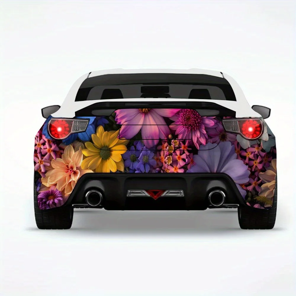 

Красочная автомобильная наклейка с цветочным принтом, виниловая наклейка на заднюю часть автомобиля, водонепроницаемые самоклеящиеся виниловые наклейки для хвоста и бампера автомобиля,