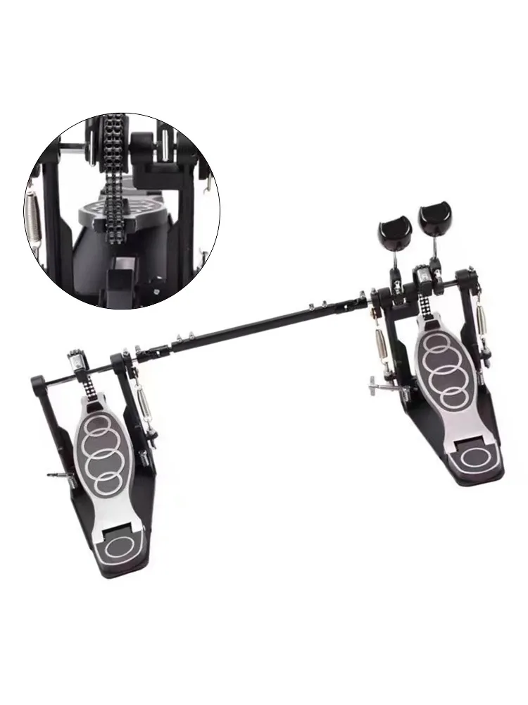 Pédale de grosse caisse Double pas de tambour Double pédale de tambour poignée ferme Stable fonctionnement puissant pied de tambour professionnel en aluminium Zinc