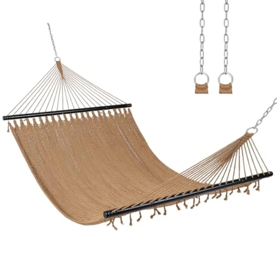 

10.5FT Caribbean Double Hammock, Heavy Duty Portable Hammock with Curved Spreader Bars, Soft-Spun Polyester Rope, 2 Person Outd