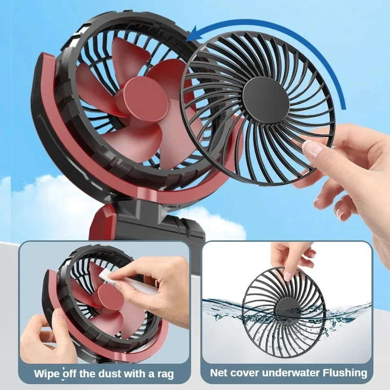 Universal Mini Car Fan Large Wind Three Speed Control Brushless 360° Adjustable Portable 5V Single Head Car Fan USB Interface
