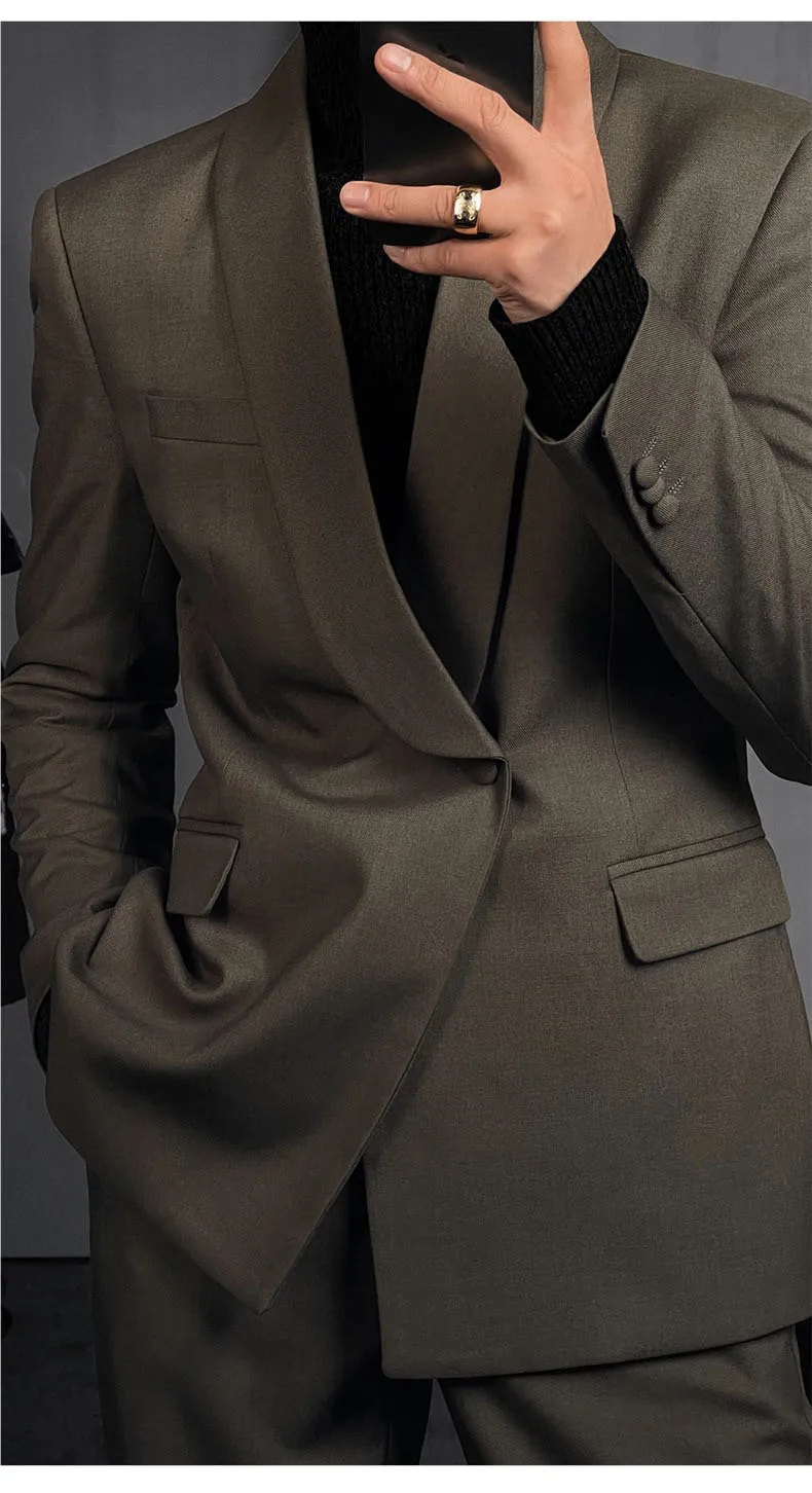 High-end Men Business Suit 2pc Set Single Breasted Slim Fit Suit Jacket Straight Leg Suit Pants Groom's wedding banquet suit set