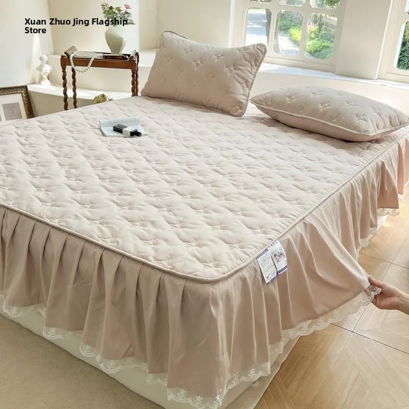 

Новая дышащая накидка на кровать из хлопка с кружевным дизайном, утолщенная, однотонная, для всех сезонов