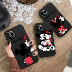 Funda de silicona suave para teléfono móvil Apple, carcasa negra de Mickey y Minnie Mouse para iPhone 15, 14, 13, 12, 11, XS, XR, X, 8, 7 Pro Max Plus