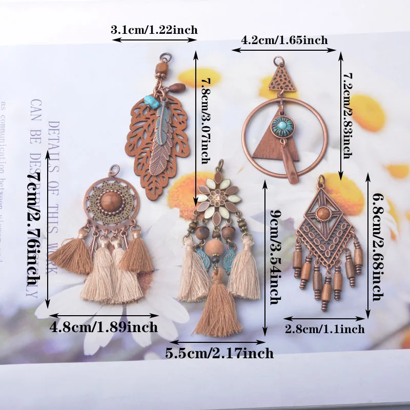 4 Stück/Set Bohemian-Stil Brauner Quastenanhänger DIY Damen-Ohrring – Detail 4