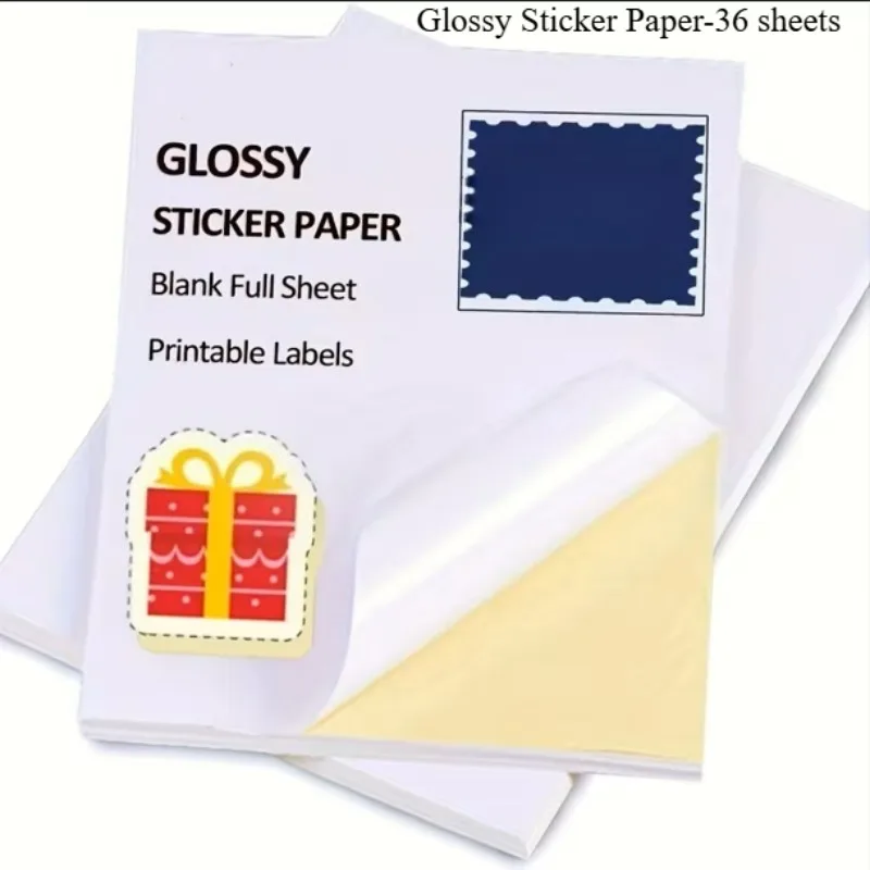 50 Sheets A4 Self Adhesive Sticker Label Paper Matte Glossy White Full Sheet Printable for Inkjet Laser Printer Office Supply