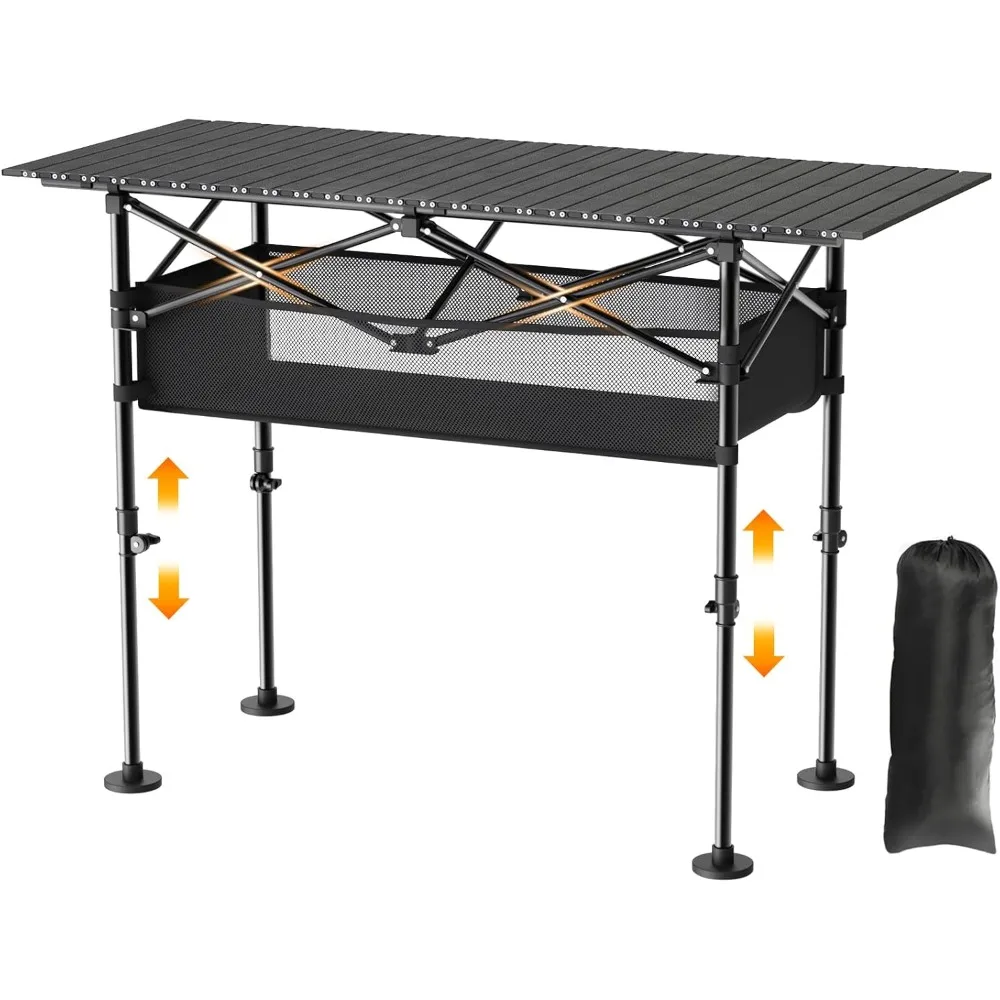 Height Adjustable Camping Table, Outdoor Folding Camping Table with Mesh Storage/Carrying Bag, Portable - HOME