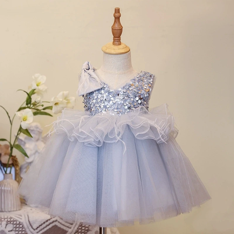 

Элегантное платье принцессы для девочек с пайетками, тюлевое платье для свадьбы, дня рождения, детское платье-туту для выступлений на фортепиано, праздничное платье для конкурсов.