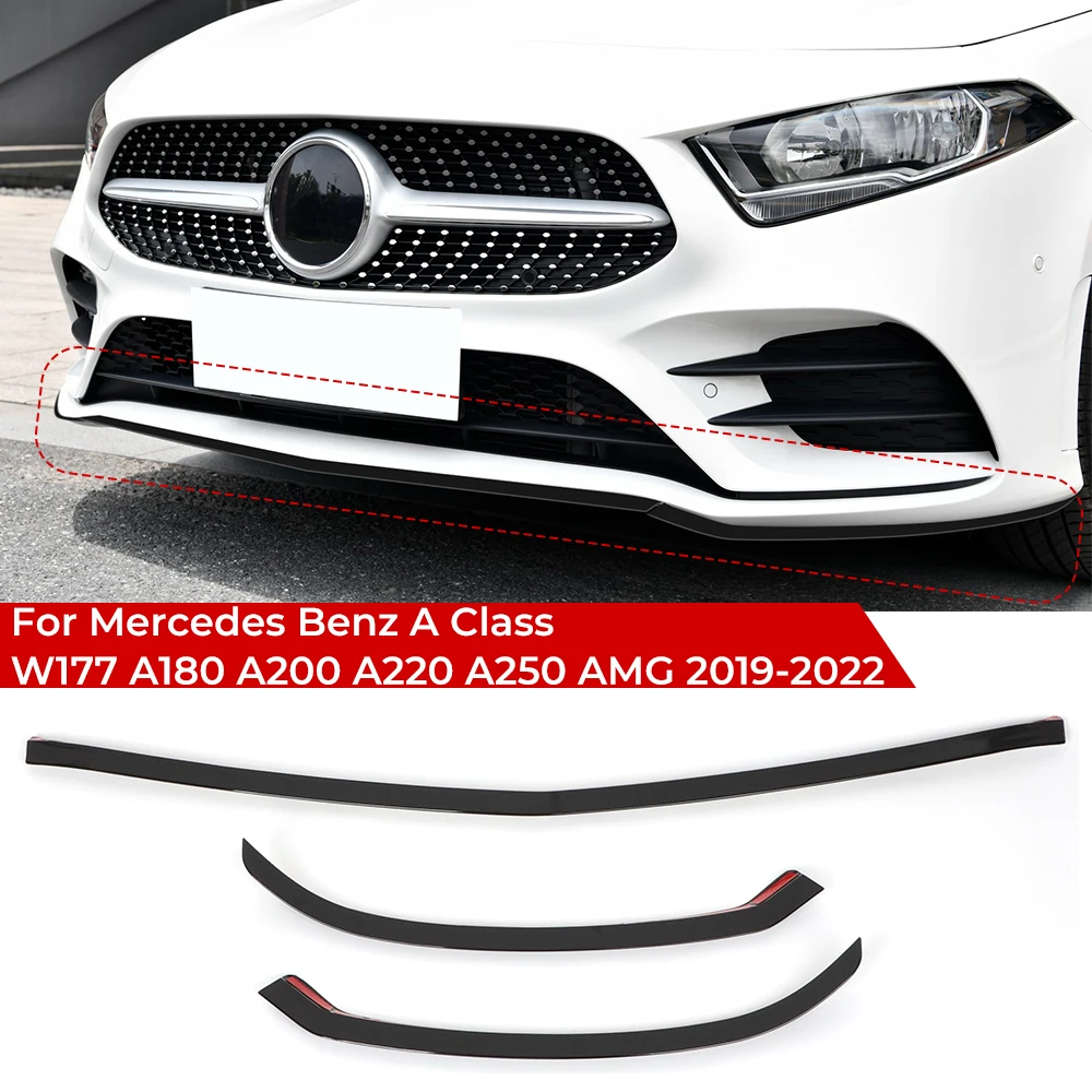 

3Pcs Car Front Lower Bumper Lip Splitter Canard Trim For Mercedes-benz A Class W177 A180 A200 A220 A250 AMG 2019 2020 2021 2022