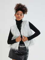 Women Faux Fur Vest Coat Sleeveless Open Front Gilet Outerwear for Fall Winter Casual Street