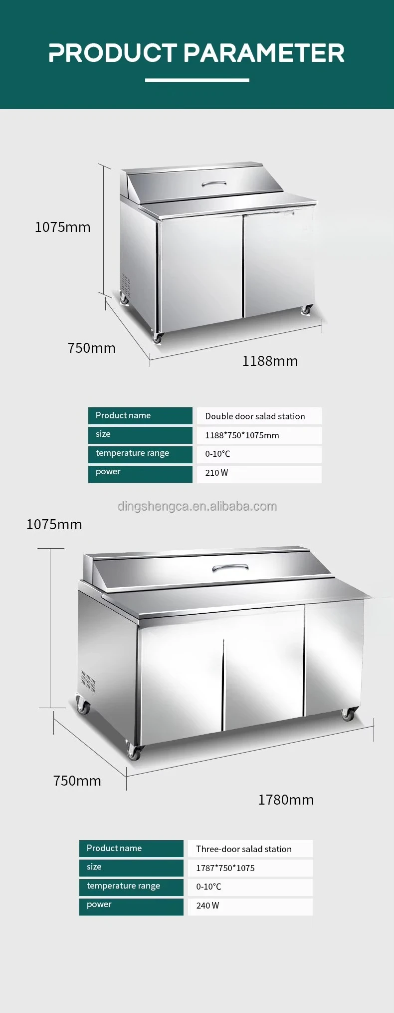 Commercial salad preparation fridge 1.2 meters, stainless steel cold table with 6 GN pans, deli sandwich bar coffee shop kitchen