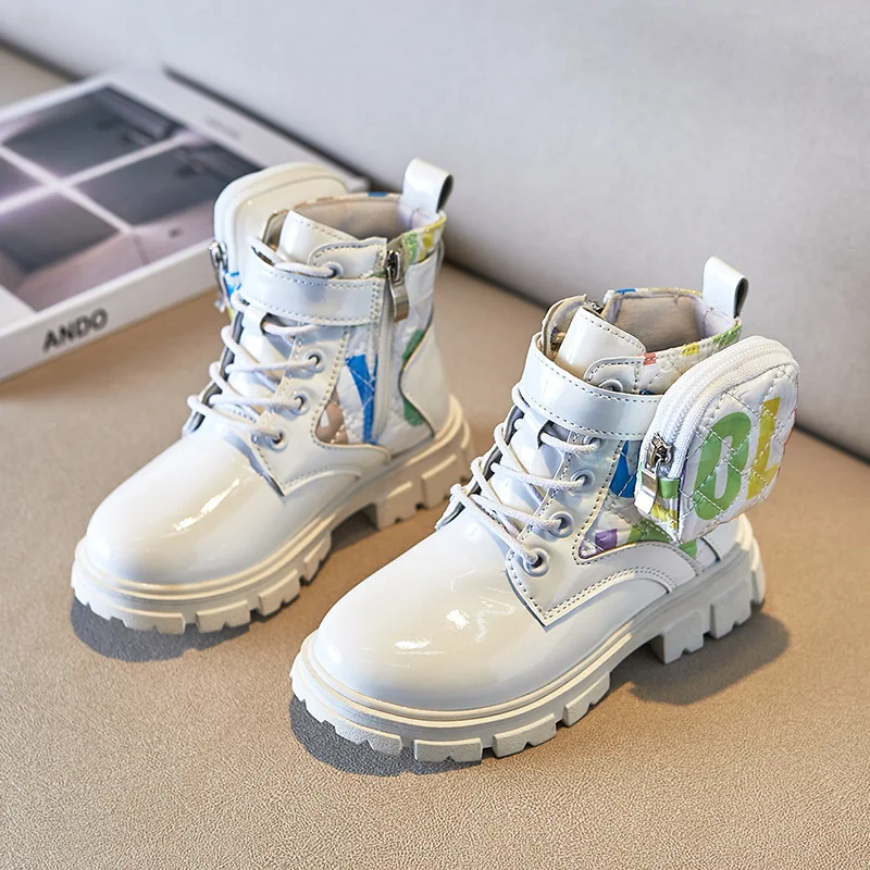 Botas de charol para niños y niñas, zapatos de plataforma antideslizantes con suela suave y cremallera, novedad de otoño