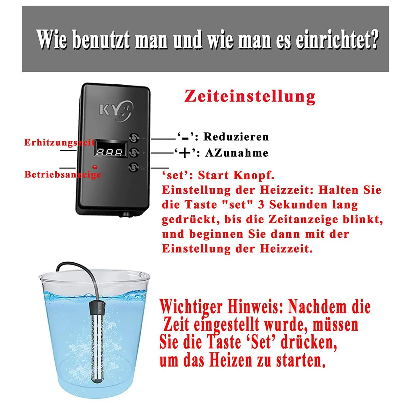 2500w Tauchsieder, Pool heizung automatischer Timer, sichere Pool heizung Tauchsieder, perfekt für Heim-EU-Stecker