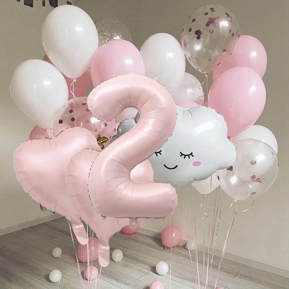 Pink White Series Latex Balloons Set 40inch Foil Number/Heart Balloon for Girl's Happy Birthday Anniversary Party Decorations