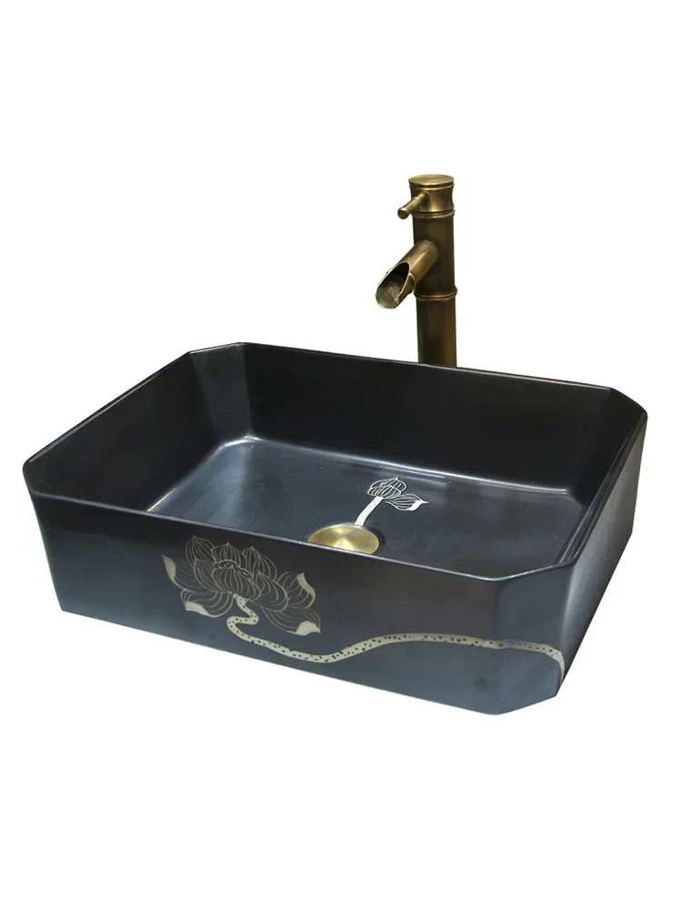 Jingdezhen black personalized zen lotus table basin retro home improvement wash basin single hole wash basin ceramic